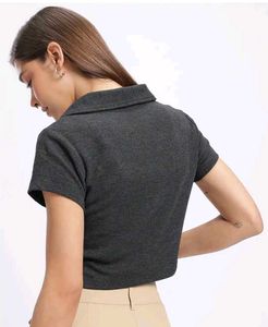 Dark Grey Cropped Polo Shirt