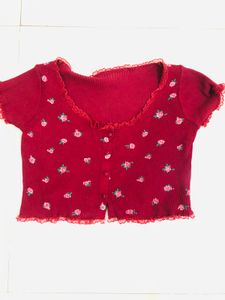 Red Floral Button-Up Top