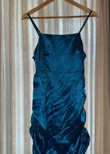 Stunning Teal Ruched Satin Dress