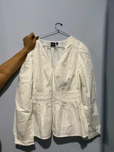 Gap White V-Neck Smocked Waist Blouse