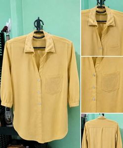 Yellow Button-Up Blouse with Pocket Detail