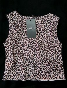 Shein Sleeveless Animal Print Bow Accent Short Top