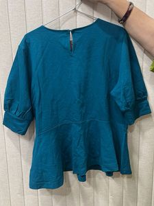 Teal Embellished Peplum Top