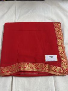 Red Saree with Golden Border