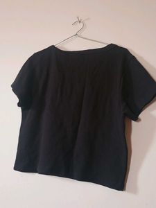 Zudio Black Ribbed Henley Crop Top