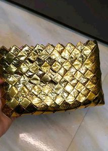 Sparkling Gold Woven Clutch Bag