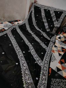 Elegant Black Embroidered Saree