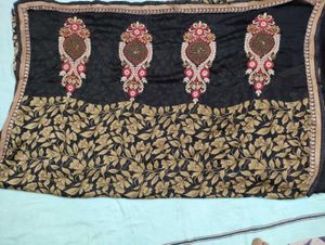 Printed Black Saree For Women