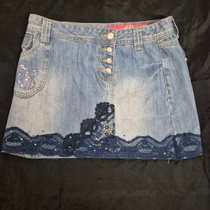 Cute mini  Embellished Denim Skirt y2k whimsical