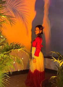 Red &amp; White Chikankari Lehenga Set