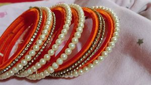 Orange & Pearl Bangles - Set of 7