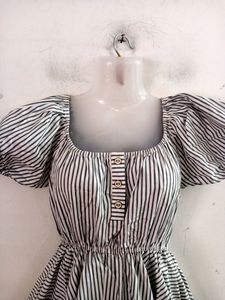 White With Grey Stripped Dress (Women's)