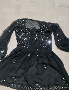 Women's Black mirror Work Kurti