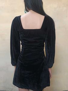 Black Velvet Square Neck Dress