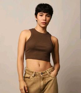 BARE Brown Ribbed Tank Top