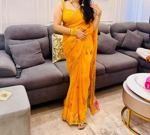 Vibrant Floral Print Saree