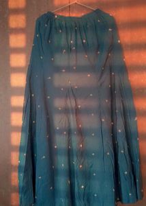 Teal Embroidered Cotton Skirt