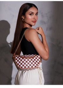 Iykyk Cheryl Classy Brown Chequered Sling Bag