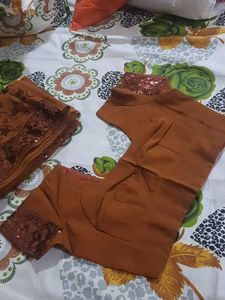 Sparkling Brown Saree &amp; matching blouse