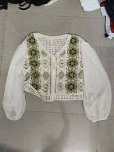 Crochet Knit Button-Up Top
