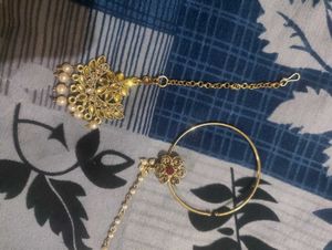 Elegant Gold Maang Tikka &amp; Nath Set