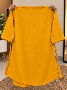 Yellow Kurta with Floral Embellishments