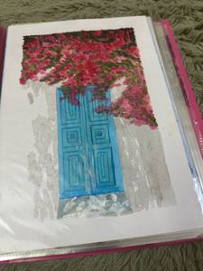 Watercolor Painting: Blue Door & Flowers