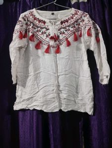 Boho Embroidered Tassel Tunic Top