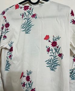 White Kurta with Floral Print