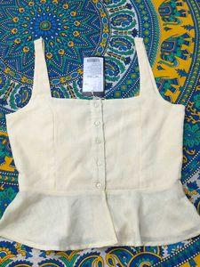 Cream Peplum Button-Up Top