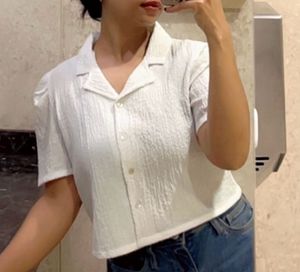 Textured White Button-Up Top