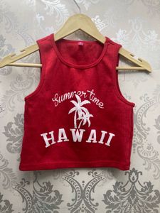 Red "Summer Time Hawaii" Crop Top