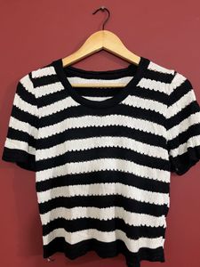 Black &amp; White Striped Knit Top