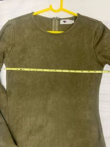 Long Sleeve Casual Olive Green Dress