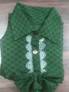 Charming Green Textured top with Bow