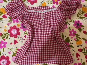 Red Gingham Puff Sleeve Top💗🌟🌸