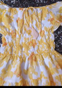 Chic Yellow Floral Print Mini Dress