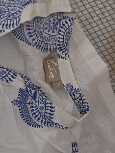 Utsa White &amp; Blue Paisley Kurta