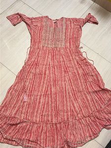 Red Striped Embroidered Kurta 30 to 36