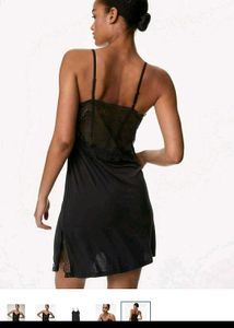M&amp;S Black Lace Trim Slip Dress