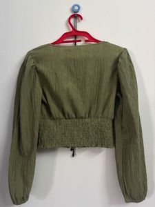 Olive Green Button-Up Crop Top
