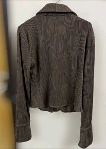 Brown Ribbed Button-Up Shirt
