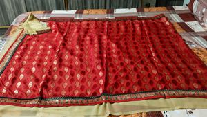 designer red and cream sari with blouse