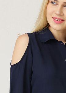 Cold shoulder NavyBlue Collared Shirt