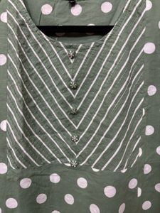 Green Polka Dot Kurta with Striped Pants