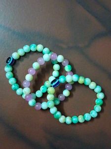 Set of 3 Beaded Bracelets with Evil Eye