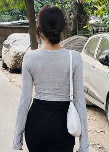 Ribbed Bell Sleeve Crop Top