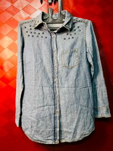 Stylish Denim Shirt with Studs & Stars