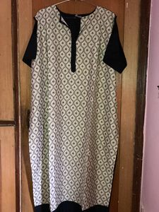 Off Shoulder Black Printed Kurti