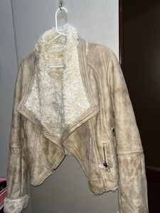 SALE Faux Suede Sherpa Lined Biker Jacket